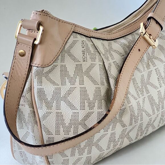 MICHAEL Michael Kors Beige and Cream Shoulder Bag MK tote purse designer small - Picture 3 of 16